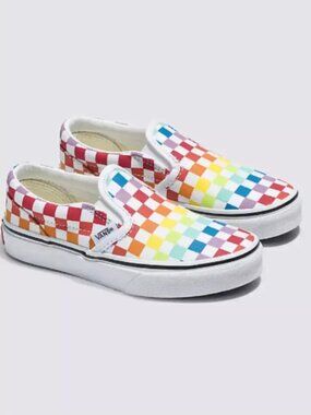 Kids Classic Slip-On Checkerboard Rainbow Shoe Size 10.5 NWOT